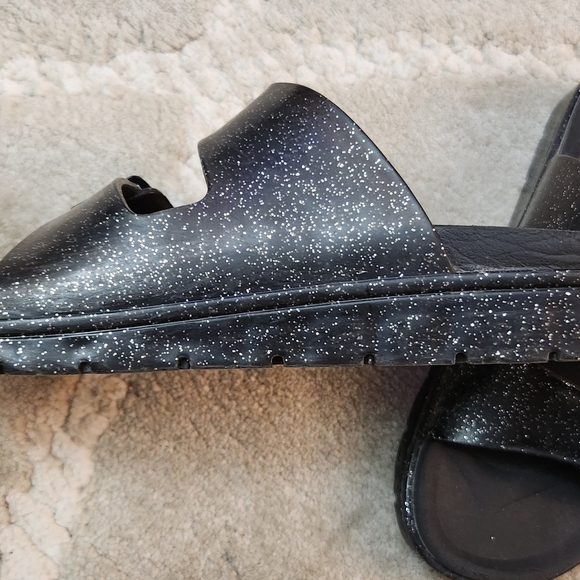 Black Glitter Slide Sandals Womens 5.5 Soft Sole - Picture 7 of 7